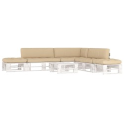 vidaXL Muebles de palés 6 pzas y cojines madera pino impregnada blanco