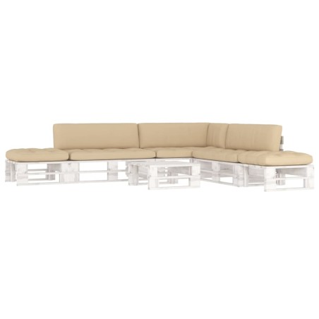vidaXL Muebles de palés 6 pzas y cojines madera pino impregnada blanco