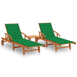 vidaXL Tumbonas con mesa y cojines 2 uds madera maciza de acacia 