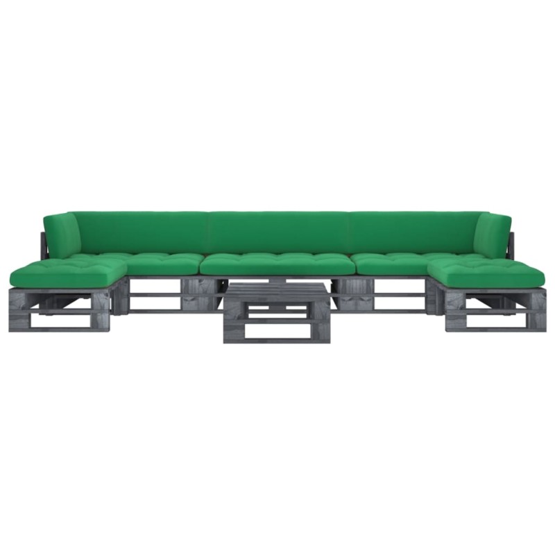 vidaXL Muebles de palets 6 pzas y cojines madera pino impregnada gris vidaXL Muebles de palets 6 pzas y cojines madera pino impregnada gris