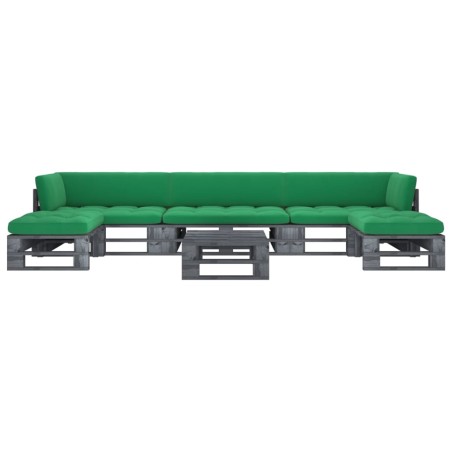 vidaXL Muebles de palets 6 pzas y cojines madera pino impregnada gris
