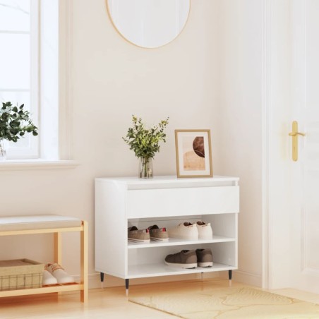 vidaXL Mueble zapatero madera contrachapada blanco brillo 70x36x60 cm