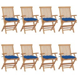 vidaXL Sillas de jardín 8 uds madera maciza de teca con cojines azules