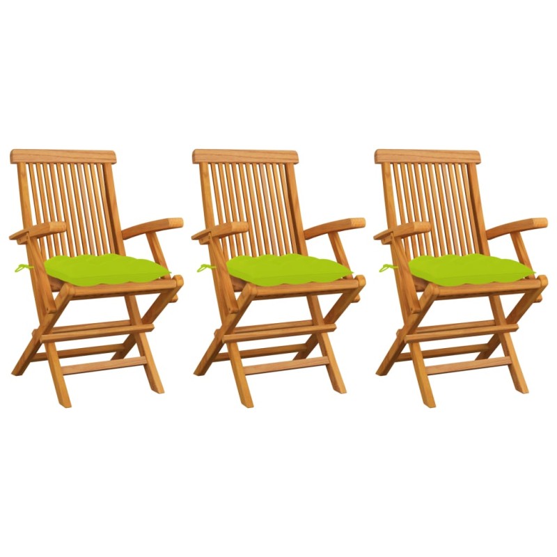 vidaXL Sillas de jardín 3 uds madera de teca y cojines verde brillante vidaXL Sillas de jardín 3 uds madera de teca y cojines verde brillante