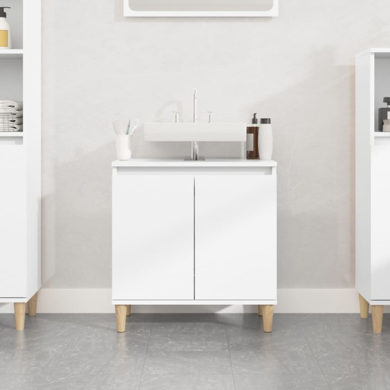 vidaXL Armario de lavabo madera contrachapada blanco brillo 58x33x60cm vidaXL Armario de lavabo madera contrachapada blanco brillo 58x33x60cm