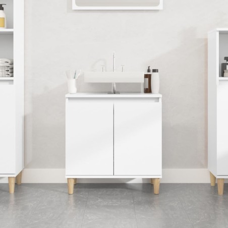 vidaXL Armario de lavabo madera contrachapada blanco brillo 58x33x60cm