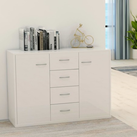vidaXL Aparador de madera de ingeniería blanco brillante 88x30x65 cm