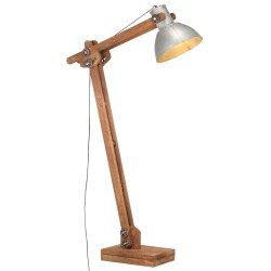 vidaXL Lámpara de pie madera maciza de mango plateada E27