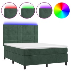 vidaXL Cama box spring colchón y LED terciopelo verde oscuro 140x190cm