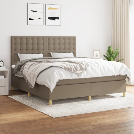 vidaXL Cama box spring con colchón tela gris taupe 180x200 cm