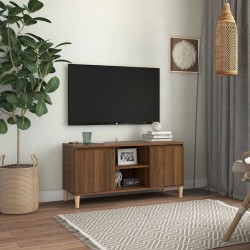 vidaXL Mueble de TV patas madera maciza marrón roble 103,5x35x50 cm
