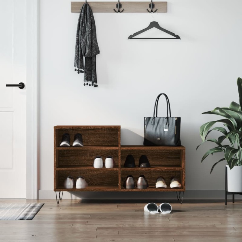 vidaXL Mueble zapatero madera contrachapada roble marrón 102x36x60 cm vidaXL Mueble zapatero madera contrachapada roble marrón 102x36x60 cm