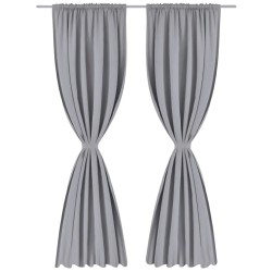 2 cortinas grises oscuras con jaretas, blackout 135 x 245 cm