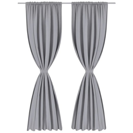 2 cortinas grises oscuras con jaretas, blackout 135 x 245 cm