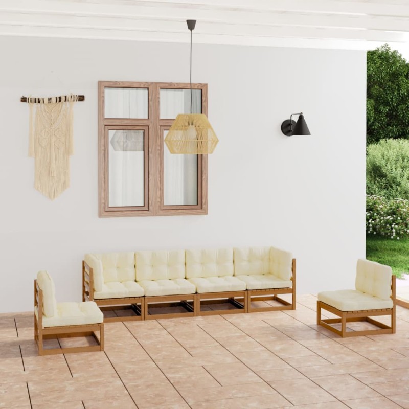 vidaXL Juego de muebles de jardín 6 pzas y cojines madera pino maciza vidaXL Juego de muebles de jardín 6 pzas y cojines madera pino maciza