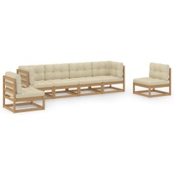 vidaXL Juego de muebles de jardín 6 pzas y cojines madera pino maciza