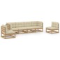 vidaXL Juego de muebles de jardín 6 pzas y cojines madera pino maciza vidaXL Juego de muebles de jardín 6 pzas y cojines madera pino maciza