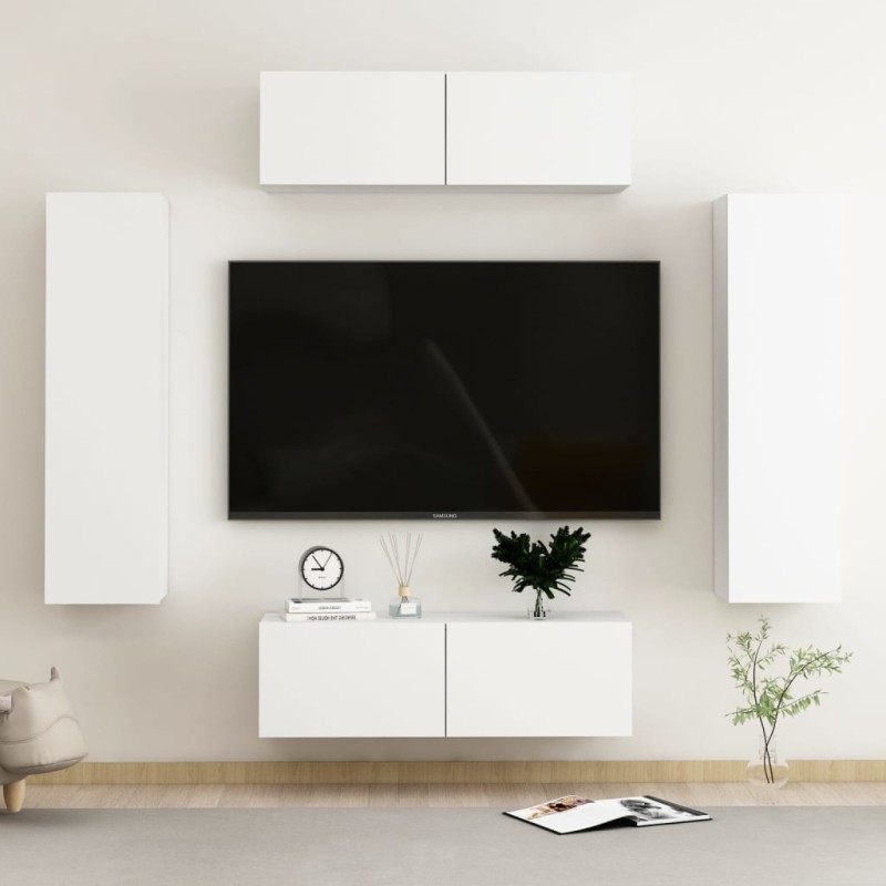 vidaXL Set de muebles de salón TV 4 piezas madera de ingeniería blanco vidaXL Set de muebles de salón TV 4 piezas madera de ingeniería blanco