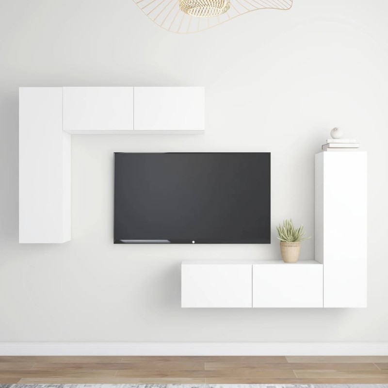 vidaXL Set de muebles de salón TV 4 piezas madera de ingeniería blanco vidaXL Set de muebles de salón TV 4 piezas madera de ingeniería blanco