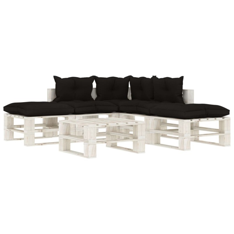 vidaXL Muebles de palets de jardín 6 pzas con cojines negros madera vidaXL Muebles de palets de jardín 6 pzas con cojines negros madera