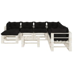  vidaXL Muebles de palets de jardín 9 pzas con cojines negros madera