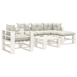  vidaXL Set muebles de jardín de palets 6 pzas con cojines beige madera