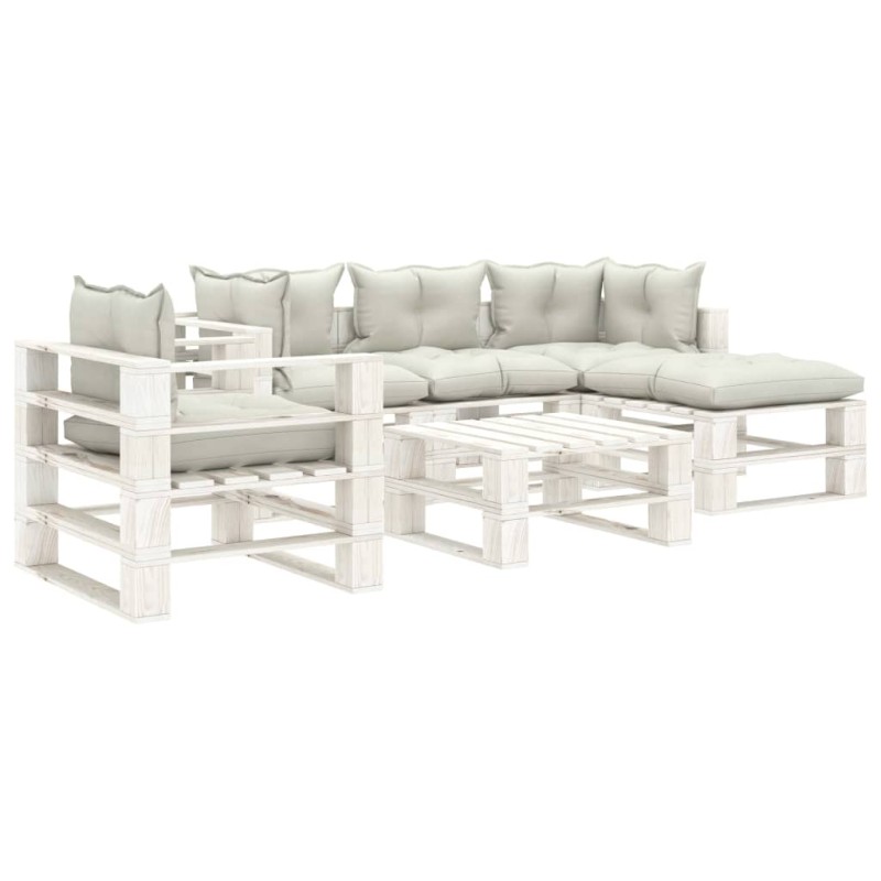  vidaXL Set muebles de jardín de palets 6 pzas con cojines beige madera