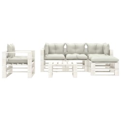  vidaXL Set muebles de jardín de palets 6 pzas con cojines beige madera