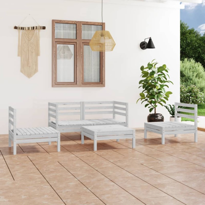 vidaXL Juego de muebles de jardín 5 piezas madera maciza pino blanco vidaXL Juego de muebles de jardín 5 piezas madera maciza pino blanco