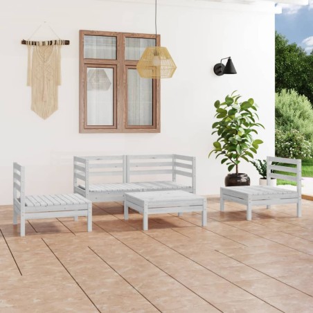 vidaXL Juego de muebles de jardín 5 piezas madera maciza pino blanco