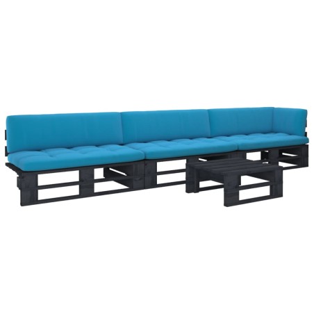 vidaXL Muebles de palets 4 pzas y cojines madera pino impregnada negro