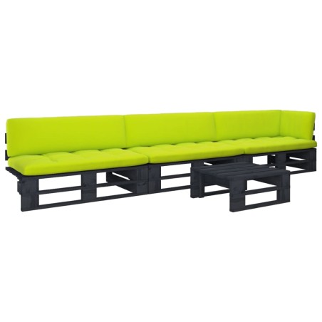 vidaXL Muebles de palets 4 pzas y cojines madera pino impregnada negro