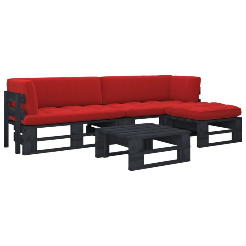 vidaXL Muebles de palets 4 pzas y cojines madera pino impregnada negro vidaXL Muebles de palets 4 pzas y cojines madera pino impregnada negro