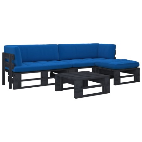 vidaXL Muebles de palets 4 pzas y cojines madera pino impregnada negro