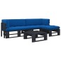 vidaXL Muebles de palets 4 pzas y cojines madera pino impregnada negro