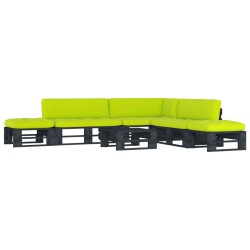 vidaXL Muebles de palés 6 pzas y cojines madera pino impregnada negro