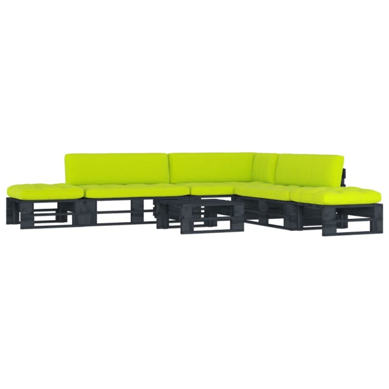 vidaXL Muebles de palés 6 pzas y cojines madera pino impregnada negro