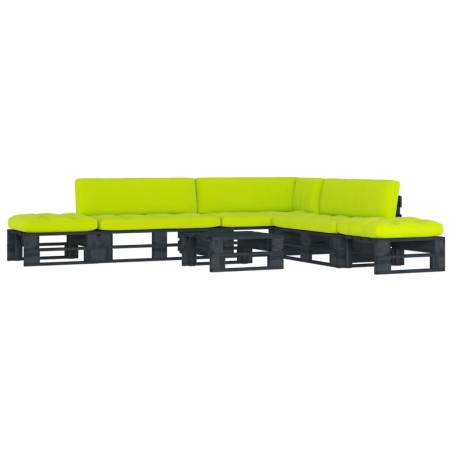 vidaXL Muebles de palés 6 pzas y cojines madera pino impregnada negro