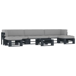 vidaXL Muebles de palés 6 pzas y cojines madera pino impregnada negro
