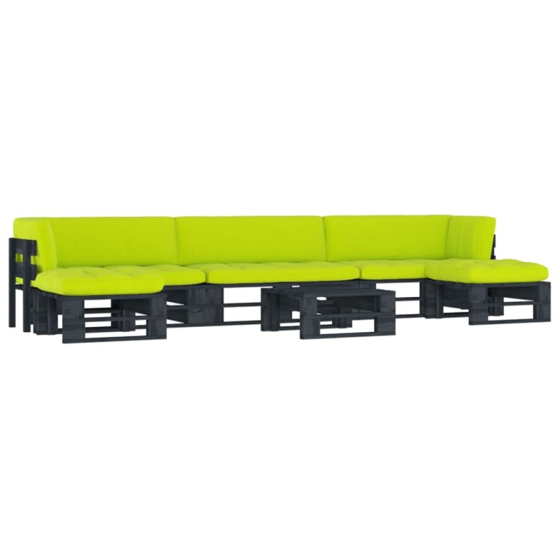 vidaXL Muebles de palés 6 pzas y cojines madera pino impregnada negro