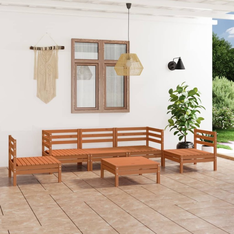 vidaXL Juego muebles de jardín 6 pzas madera maciza pino marrón miel vidaXL Juego muebles de jardín 6 pzas madera maciza pino marrón miel