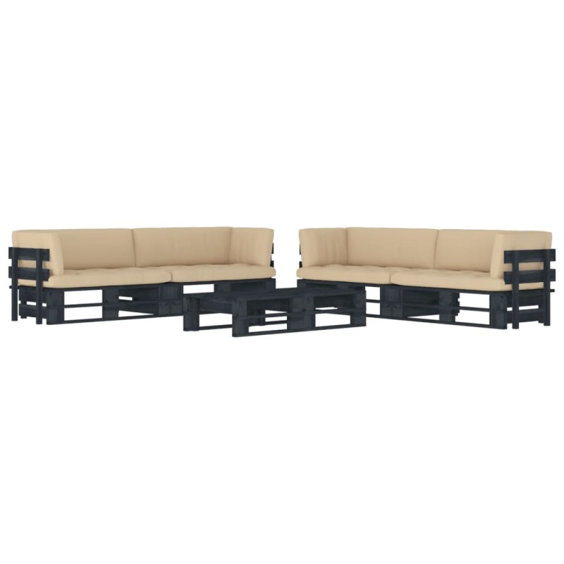 vidaXL Muebles de palés 6 pzas y cojines madera pino impregnada negro