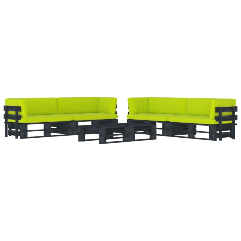 vidaXL Muebles de palés 6 pzas y cojines madera pino impregnada negro