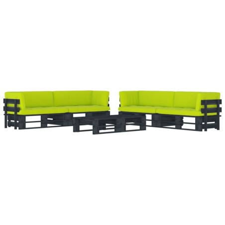 vidaXL Muebles de palés 6 pzas y cojines madera pino impregnada negro