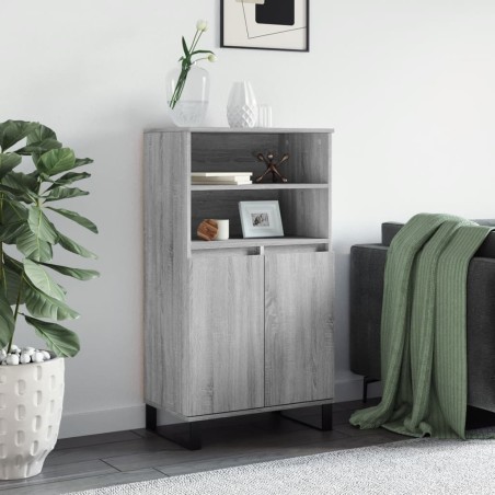 vidaXL Aparador alto de madera contrachapada gris Sonoma 60x36x110 cm