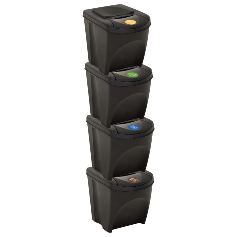 vidaXL Cubos de basura apilables 4 piezas gris antracita 100 L vidaXL Cubos de basura apilables 4 piezas gris antracita 100 L
