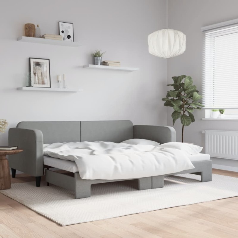 vidaXL Sofá cama nido tela gris claro 90x200 cm vidaXL Sofá cama nido tela gris claro 90x200 cm