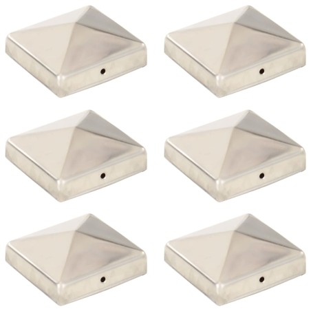 vidaXL Tapas piramidales postes valla 6 uds acero inoxidable 81x81 mm