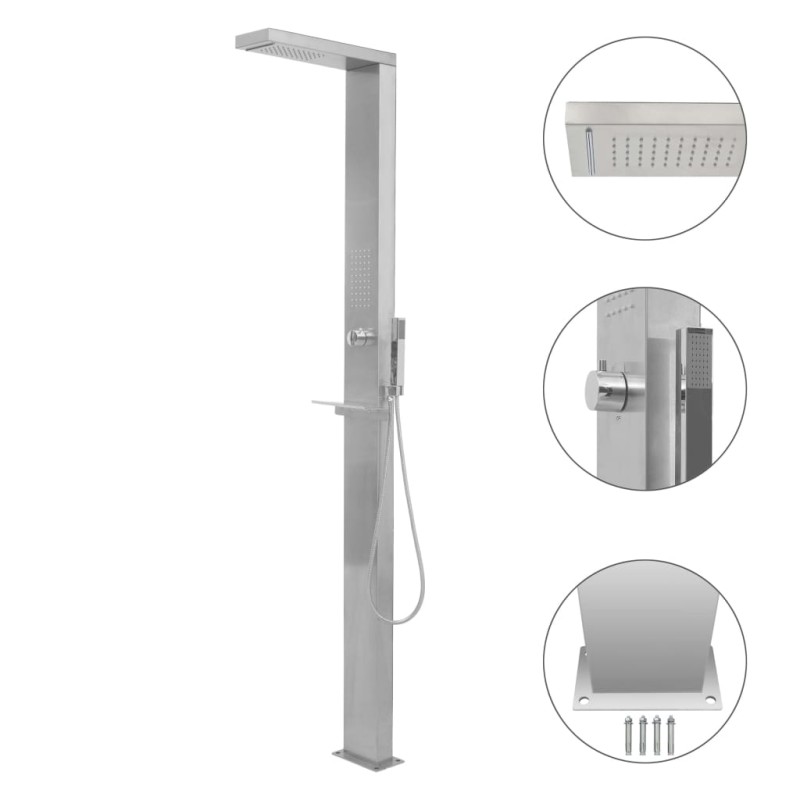 vidaXL Ducha de exterior de acero inoxidable cuadrada