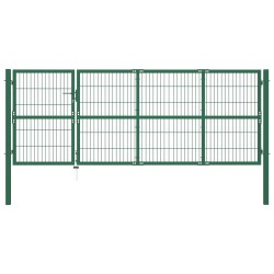 vidaXL Puerta de valla de jardín con postes acero verde 350x120 cm 